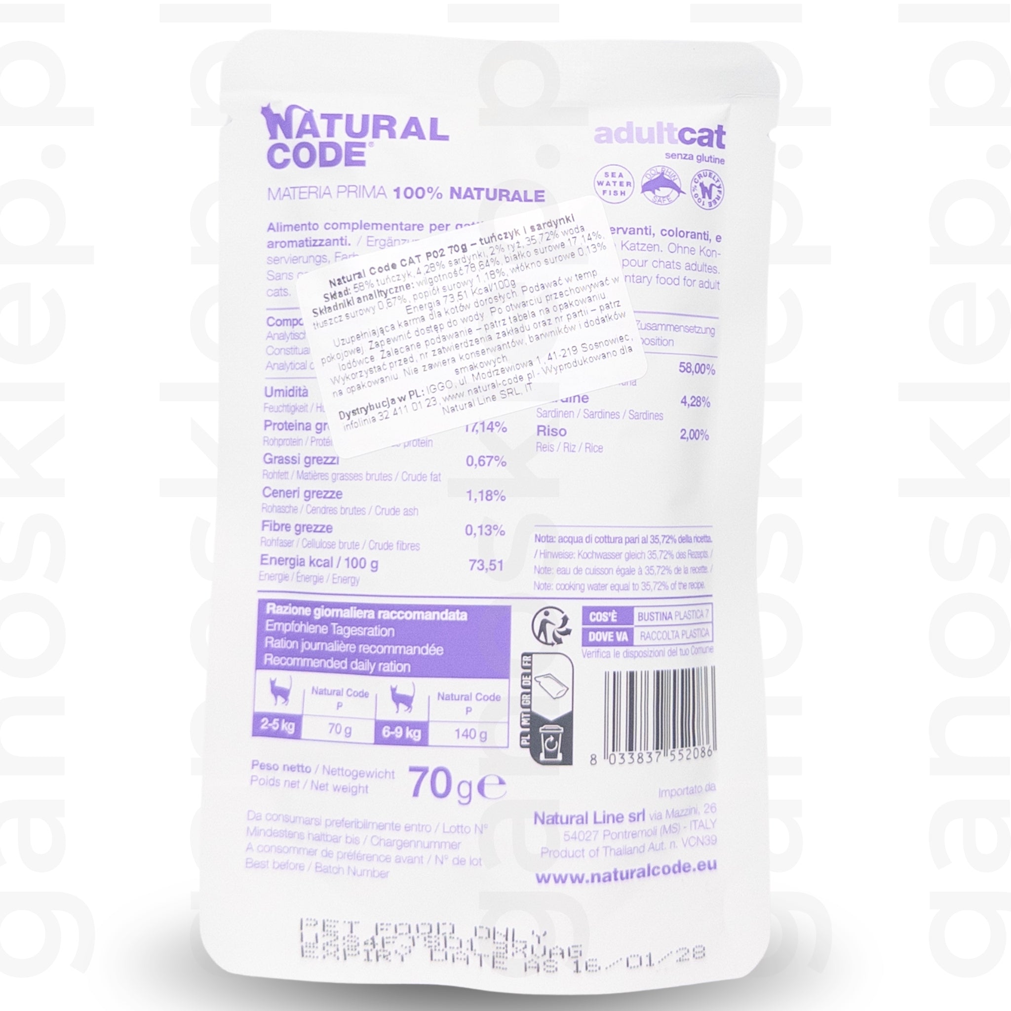 Natural Code Cat P02 – tuńczyk i sardynki (70g)