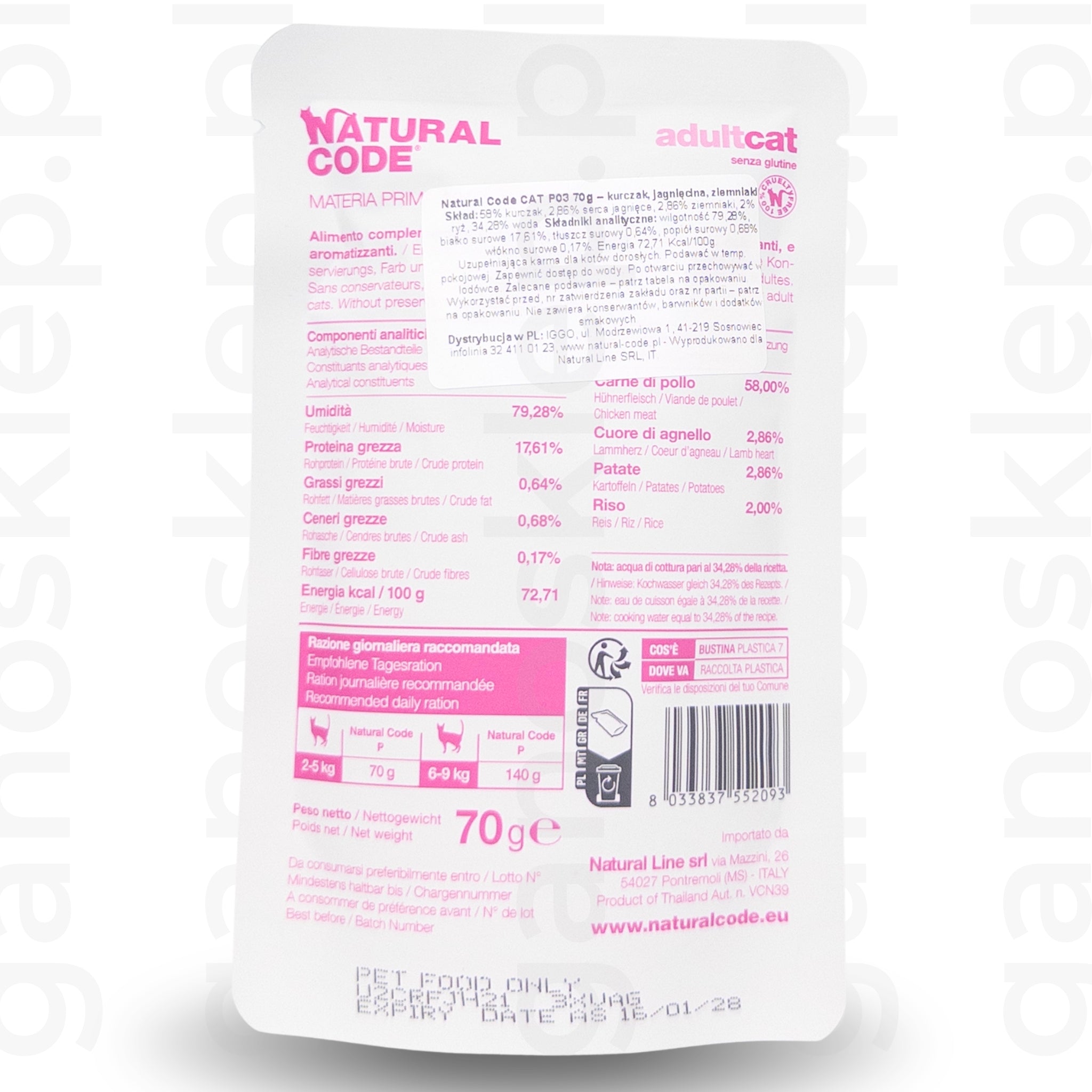 Natural Code Cat P03 kurczak, jagnięcina, ziemniaki (70g)