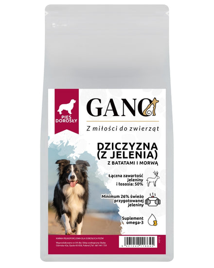 GANO Grainfree Dziczyzna (z jelenia) z batatami i morwą (Wszystkie rasy) – (2kg, 12kg)