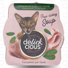 Delickcious Pełnoporcjowa karma dla kotów – Zupa z kurczaka z szynką i szpinakiem (80g/12)