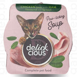 Delickcious Pełnoporcjowa karma dla kotów – Zupa z kurczaka z szynką i szpinakiem (80g/12)