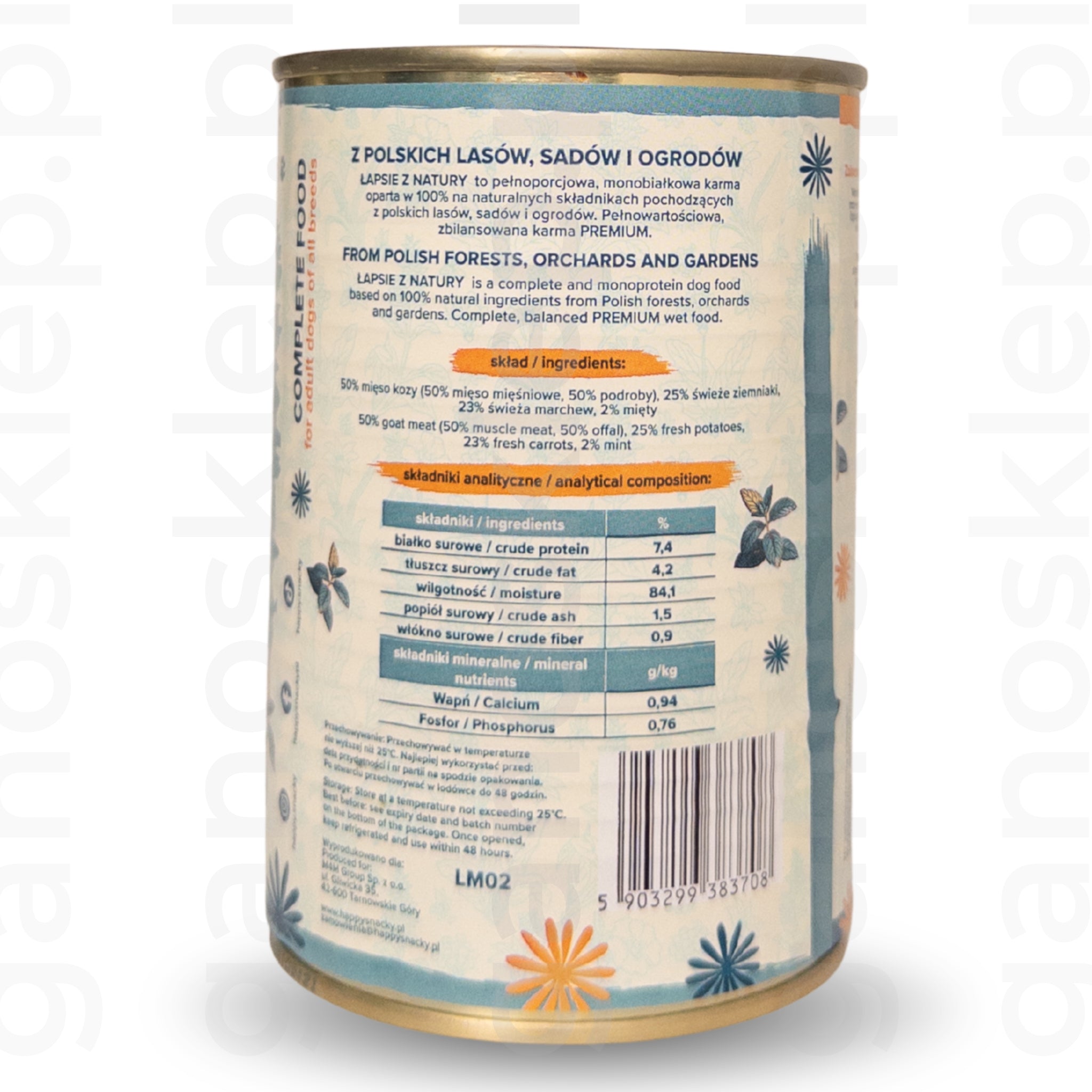 ŁAPSIE mokra karma kozina z miętą (400g)