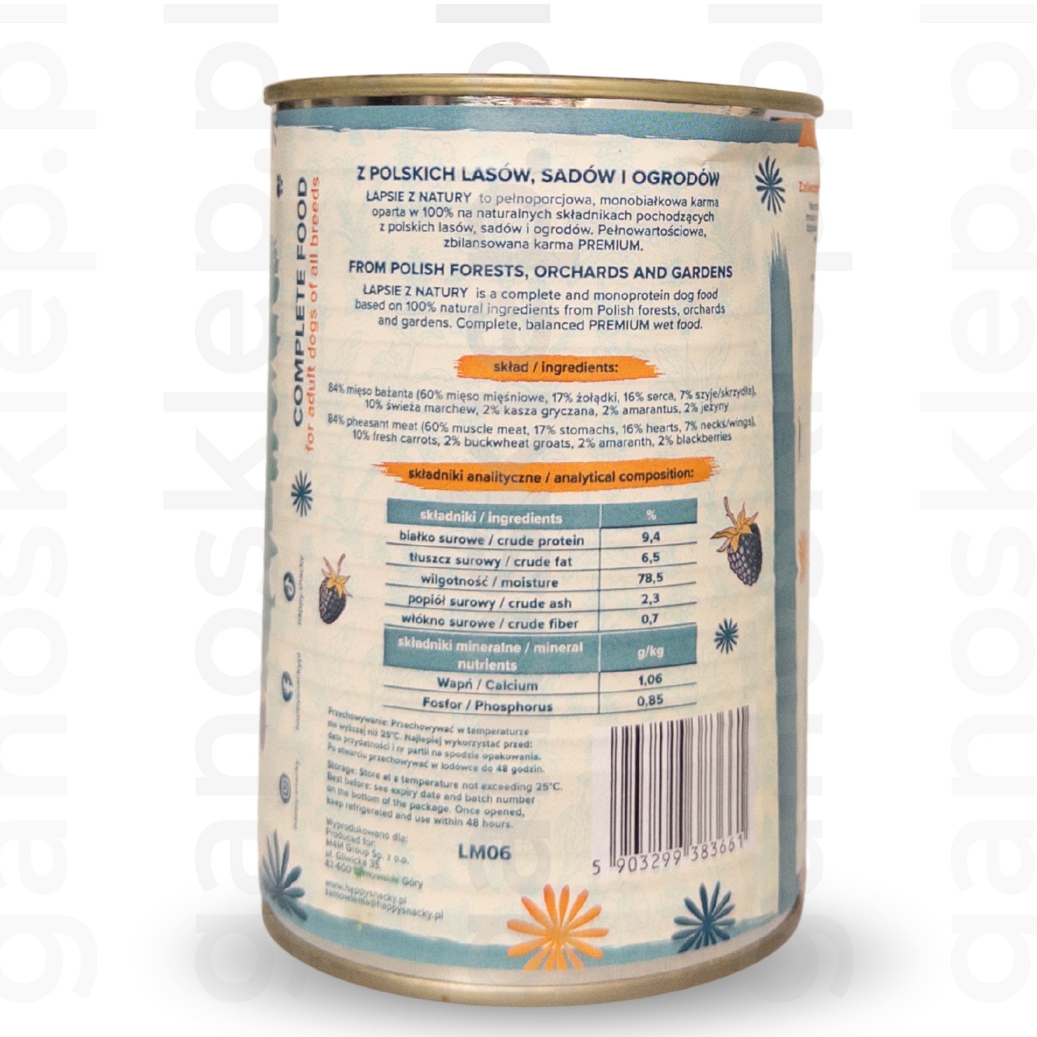 ŁAPSIE Mokra karma bażant z jeżyną (400g)