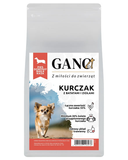 GANO Grainfree Kurczak z batatami i ziołami (Mała rasa) – (2kg, 6kg)