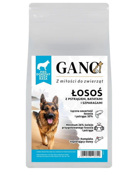 GANO Grainfree Łosoś z pstrągiem, batatami i szparagami (Duża rasa) – (12kg)