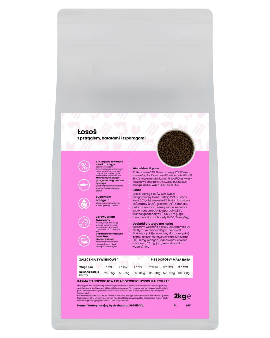 GANO Grainfree Łosoś z pstrągiem, batatami i szparagami (Mała rasa) – (100g, 2kg, 6kg)