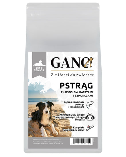 GANO Grainfree Pstrąg z łososiem, batatami i szparagami (Wszystkie rasy – Senior) – (12kg)