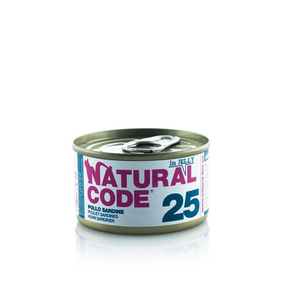 NATURAL CODE Cat 25 – kurczak i sardynki w galarecie (85g)
