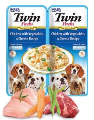 Inaba Twin Packs – kurczak, warzywa i ser w bulionie z kurczaka (2x40g)