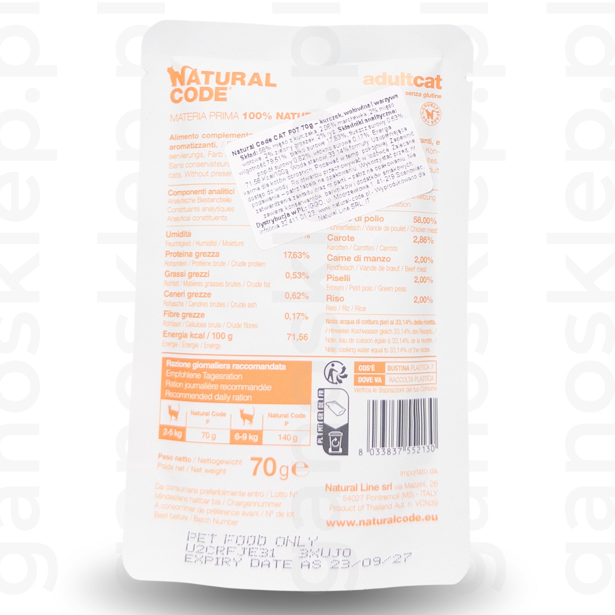 Natural Code Cat P07 – kurczak, wołowina i warzywa (70g)