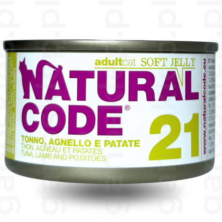 NATURAL CODE 21 – tuńczyk, jagnięcina i ziemniak w galarecie mokra karma dla kota(85g)