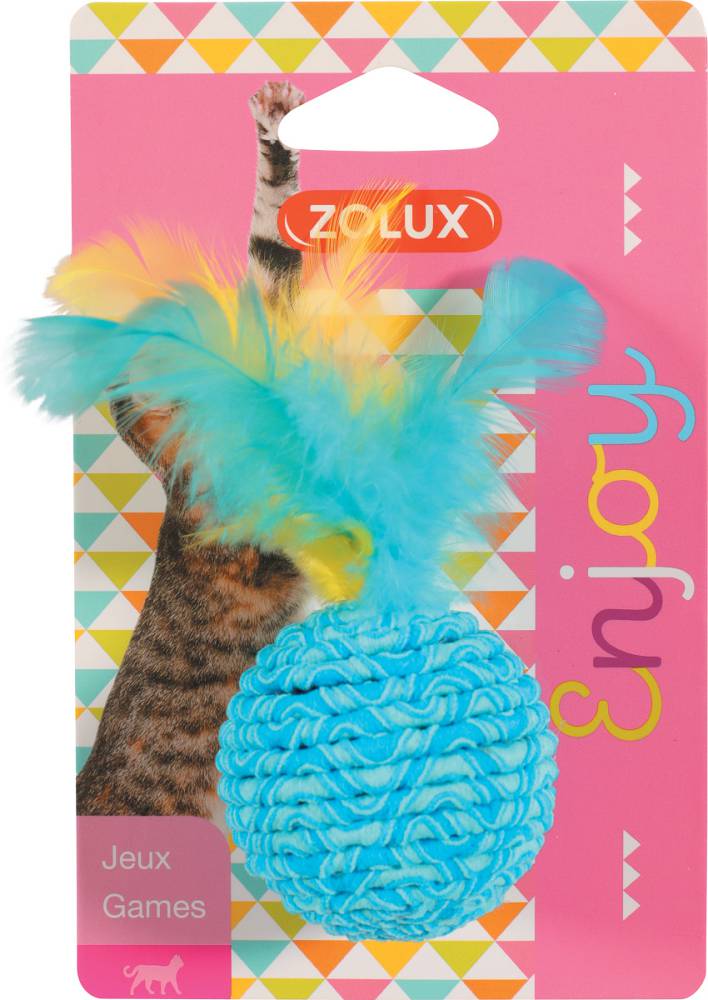 Zolux Zabawka dla kota piłka z piórkami, elastyczna (pomarańczowa, różowa, niebieska)