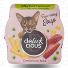 Delickcious Pełnoporcjowa karma dla kotów – Zupa z tuńczyka z kukurydzą i zielonym groszkiem (80g/12)