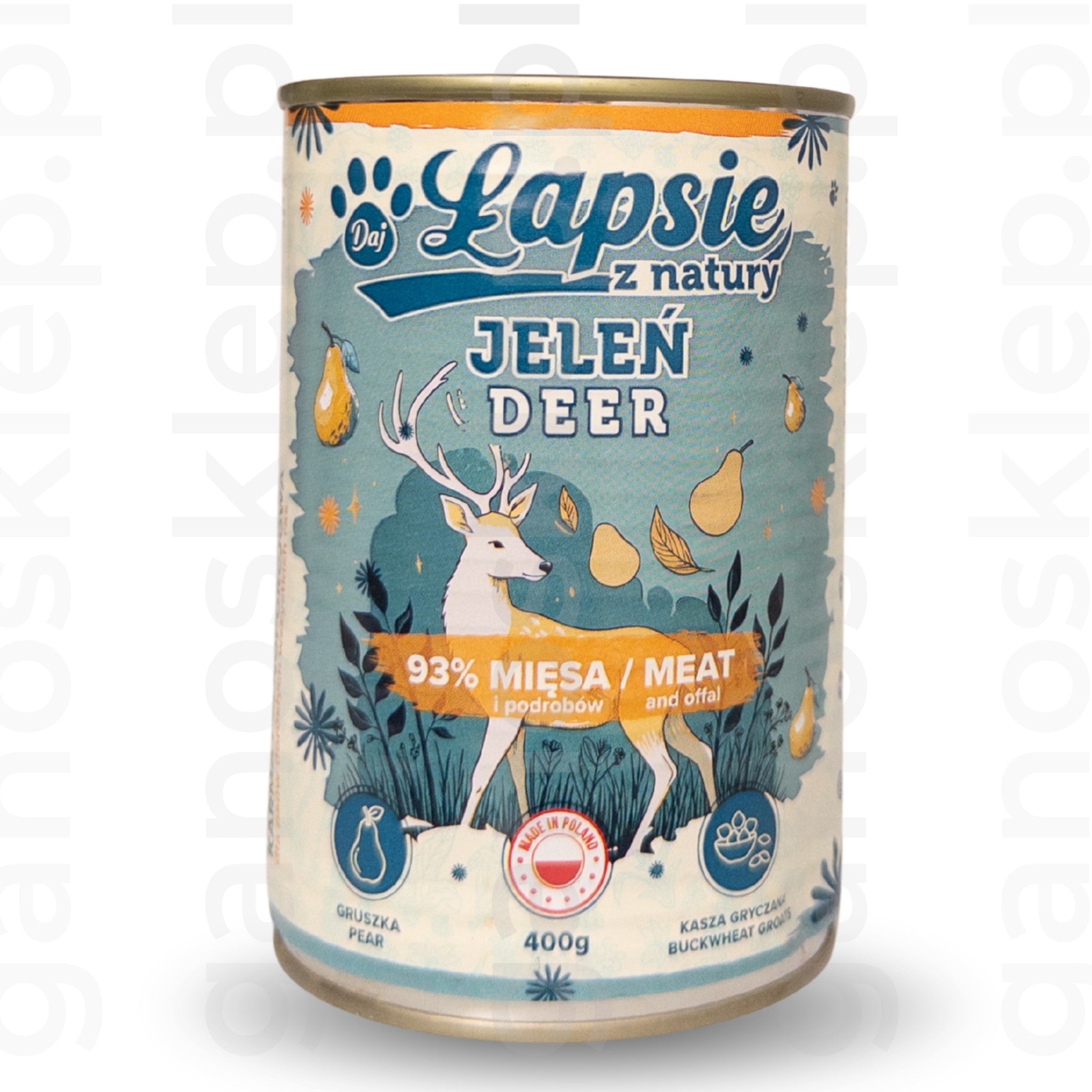 ŁAPSIE Mokra karma jeleń z gruszką (400g)