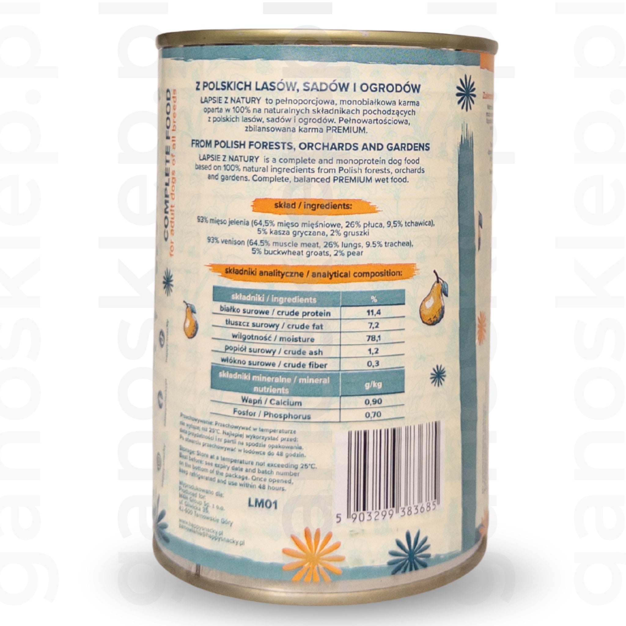 ŁAPSIE Mokra karma jeleń z gruszką (400g)