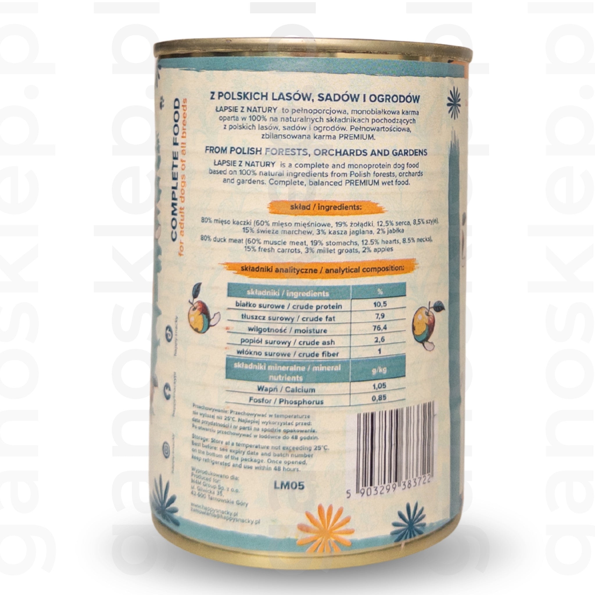 ŁAPSIE Mokra karma kaczka z jabłkiem (400g)