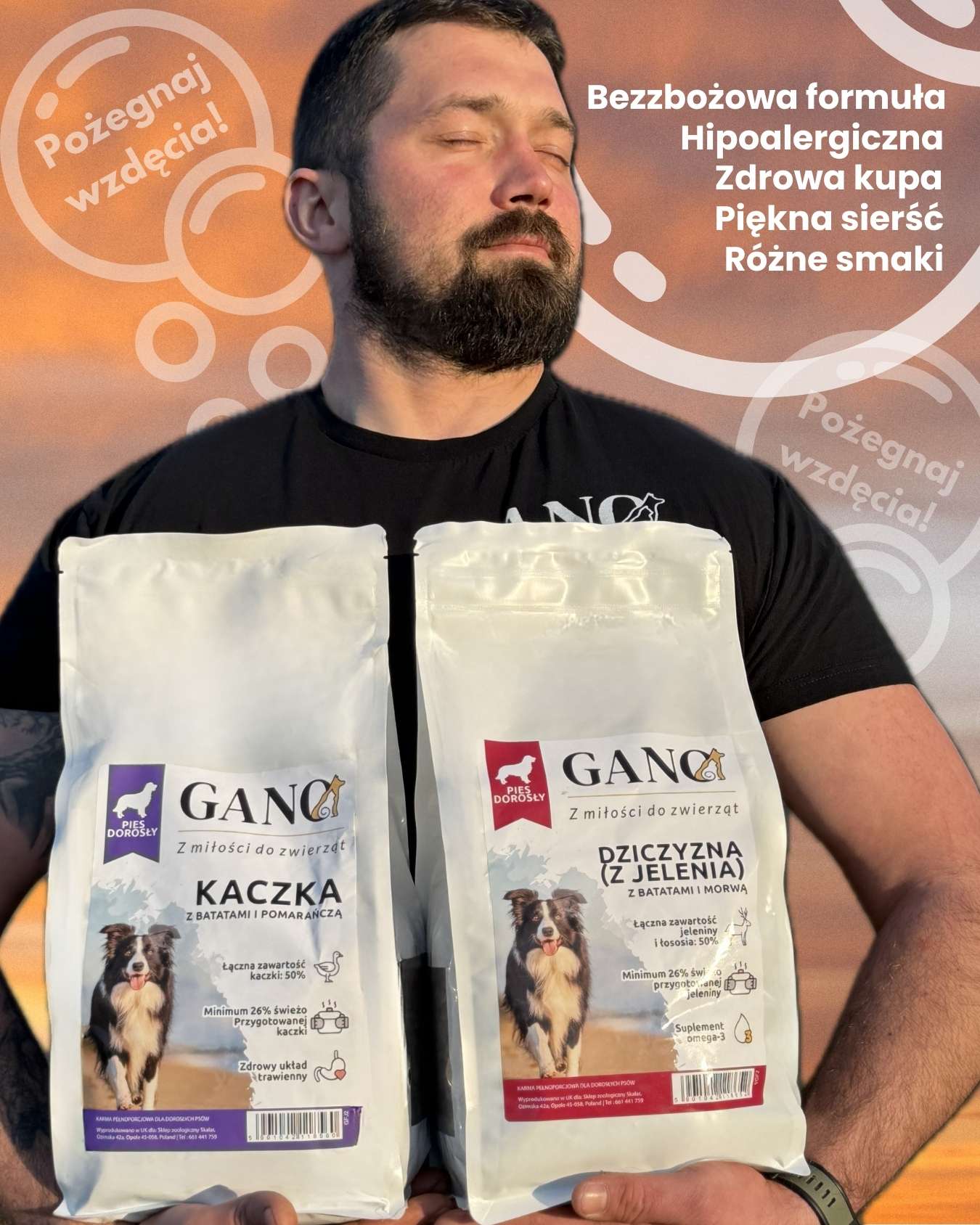 GANO Grainfree Dziczyzna (z jelenia) z batatami i morwą (Wszystkie rasy) – (2kg, 12kg)