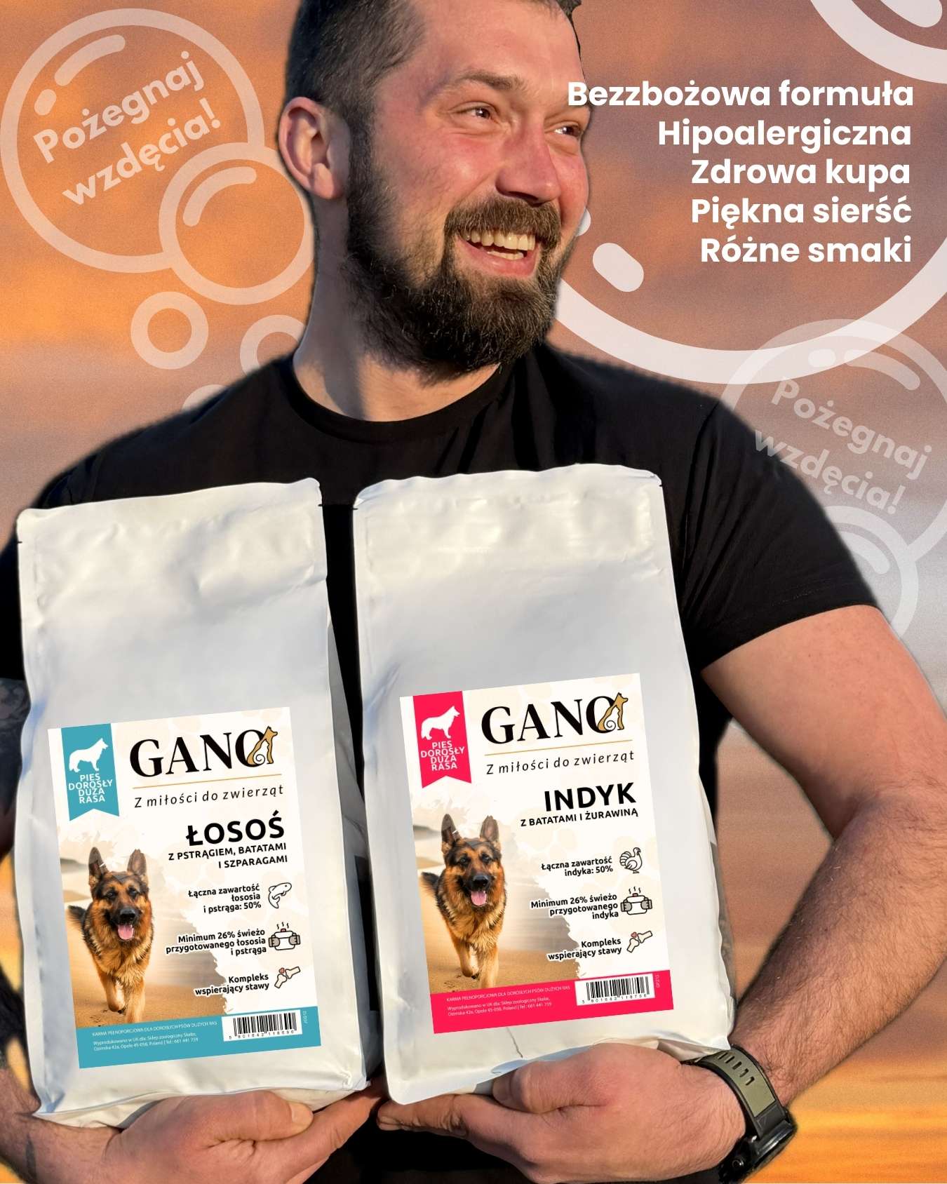 GANO Grainfree Łosoś z pstrągiem, batatami i szparagami (Duża rasa) – (12kg)