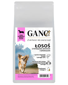 GANO Grainfree Łosoś z pstrągiem, batatami i szparagami (Mała rasa) – (100g, 2kg, 6kg)