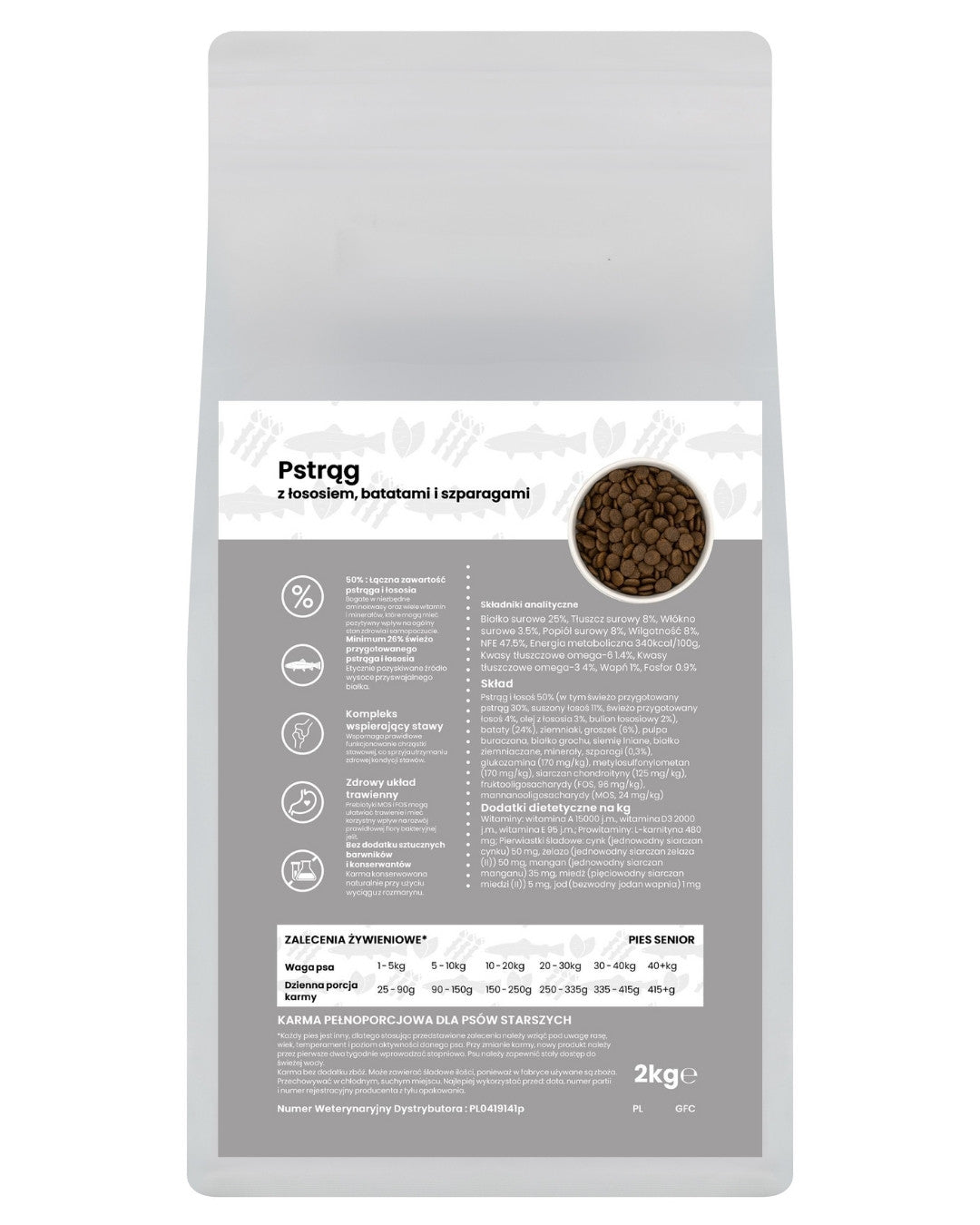 GANO Grainfree Pstrąg z łososiem, batatami i szparagami (Wszystkie rasy – Senior) – (12kg)