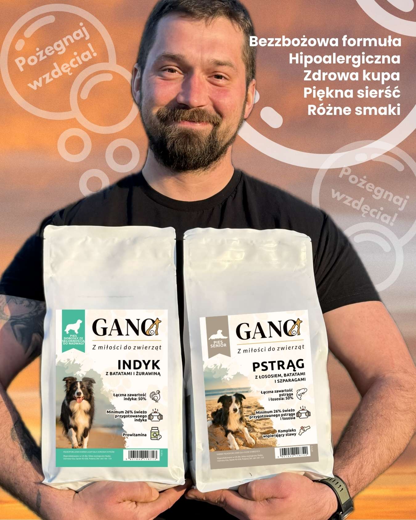 GANO Grainfree Pstrąg z łososiem, batatami i szparagami (Wszystkie rasy – Senior) – (12kg)