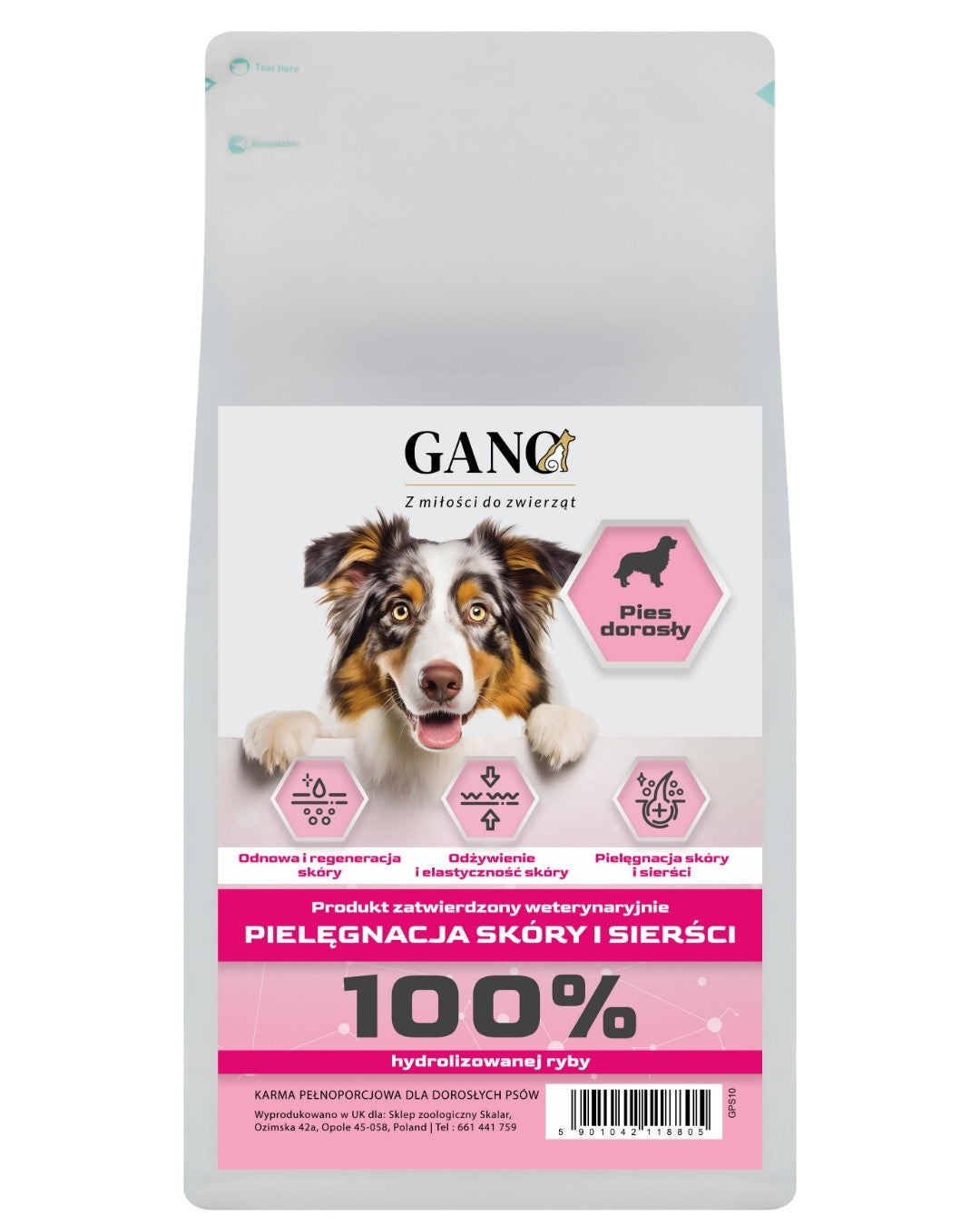 GANO VET Pielęgnacja skóry i sierści – Ryba (Wszystkie rasy) – (100g, 1,5 kg, 10kg)
