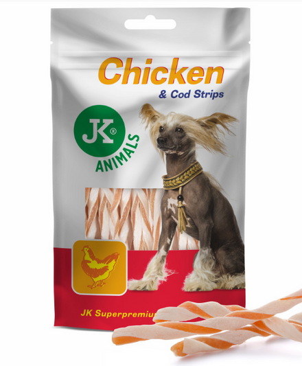 JK ANIMALS Chicken & Cod Strips Meat Snack – kurczak z dorszem (80g)