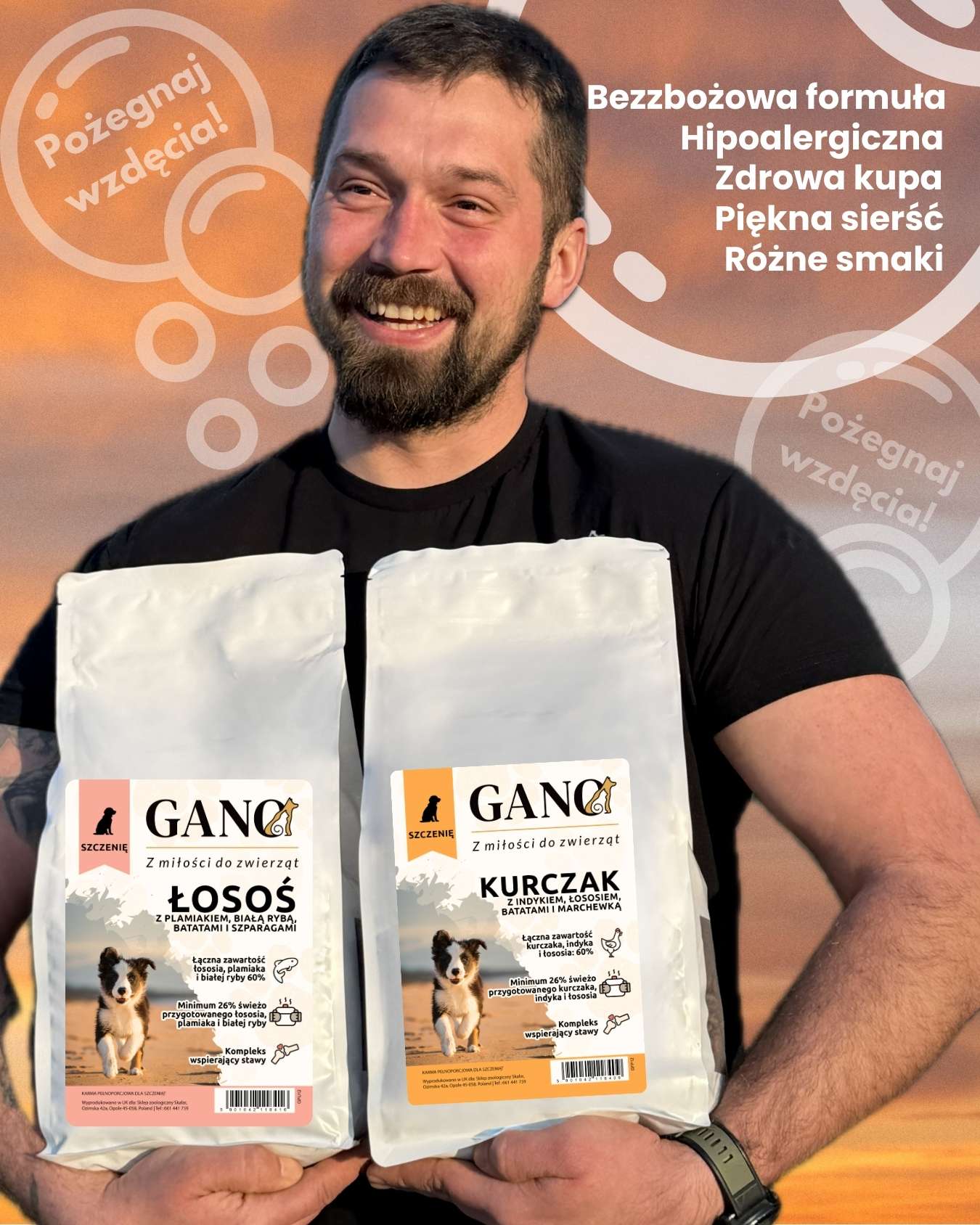 GANO Grainfree Kurczak z indykiem i łososiem, batatami i marchewką (Wszystkie rasy – Szczeniak) – (2kg, 12kg)
