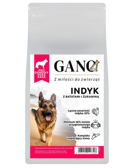 GANO Grainfree Indyk z batatami i żurawiną (Duża rasa) – (12kg)